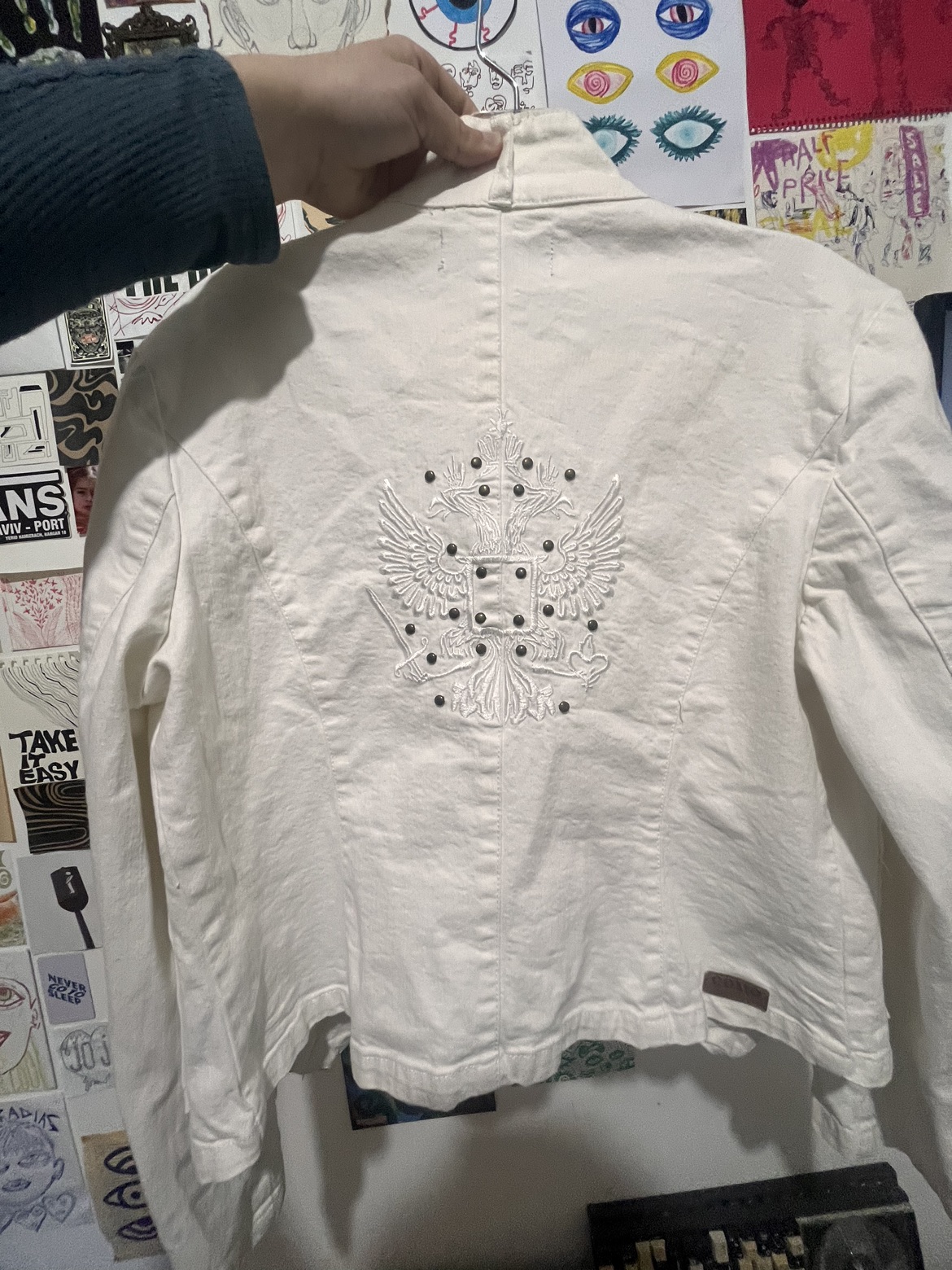  ג׳קט וינטג׳ לבן עם רקמה 🦅🦅🦅