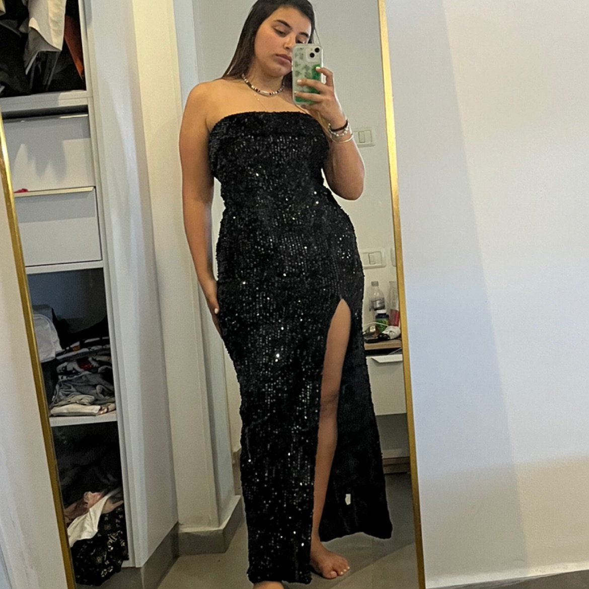 שמלת פייטים חדשה , נמדדה בלבד , מידה m-L