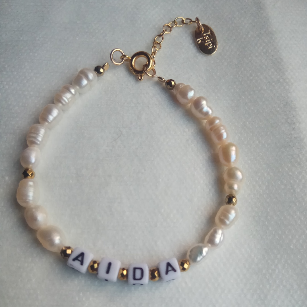 צמיד שם פנינים אמיתיות