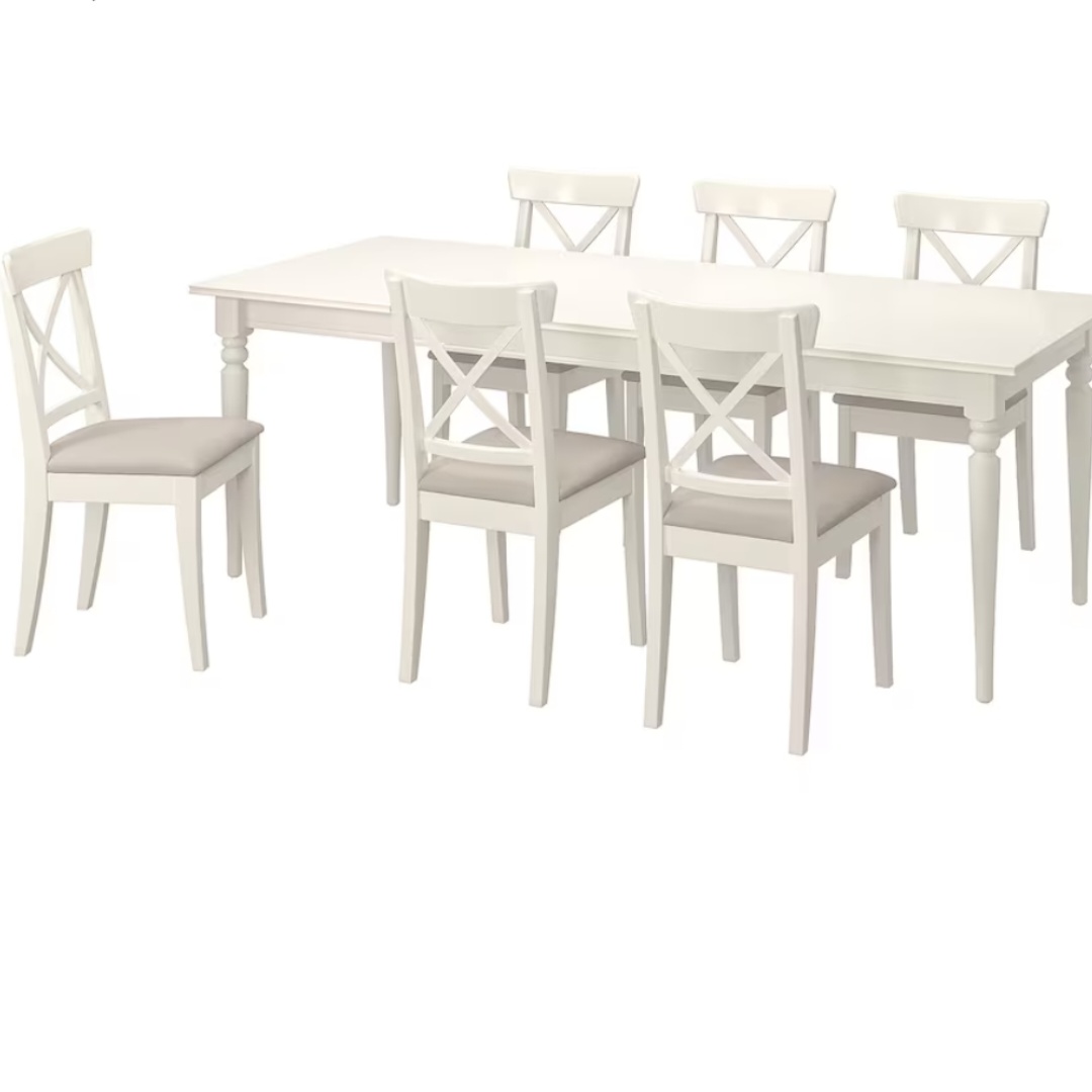 שולחן אוכל , + 6 כסאות עם ריפוד כסא 