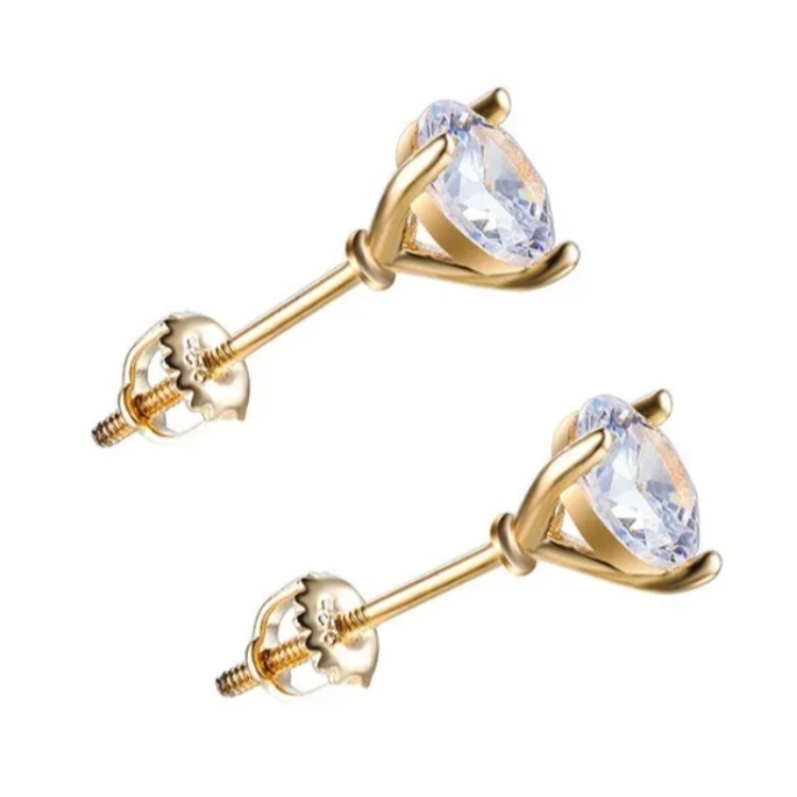 עגילים 18k זהב / Vintage Three ProngMartini 1.2ct Round Diamond Stud Earrings 18k Gold Spiral 
